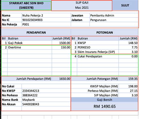 Payslip Contoh Slip Gaji Swasta Malaysia Slip Penyata Gaji Online