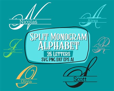 Split Monogram Alphabet Svg Dxf Png Split Monogram Frame Alphabet