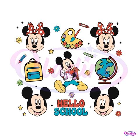 Cute Disney Mickey And Minnie Mouse Hello School Svg Files