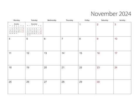 Planificador De Calendario Simple De Noviembre De La Semana