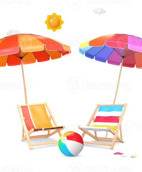 3d Rendering Beach Umbrellas Beach Chairs And Beach Ball 27226192 Png