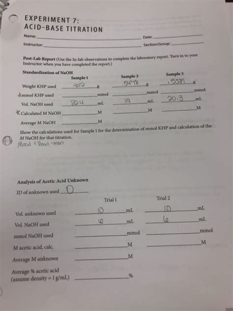 Solved Experiment Acid Base Titration Name Instructor Chegg