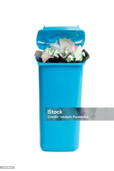 Trash Bin With Garbage On White Background Waste Recycling Stock Photo