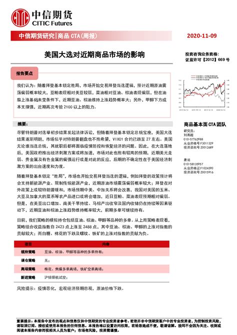 商品cta（周报）：美国大选对近期商品市场的影响