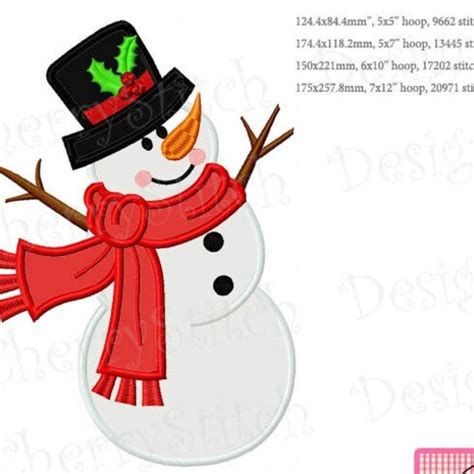 Winter Snowman Machine Embroidery Applique Design Snowman Etsy