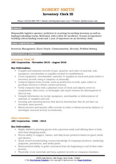 Inventory Clerk Resume Samples Templates For