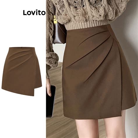 Lovito Casual Saia Plissada Simples Para Mulheres L77ED087 Shopee Brasil