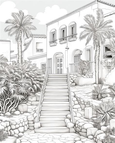 Premium AI Image | Coloring page black and white drawing of a village