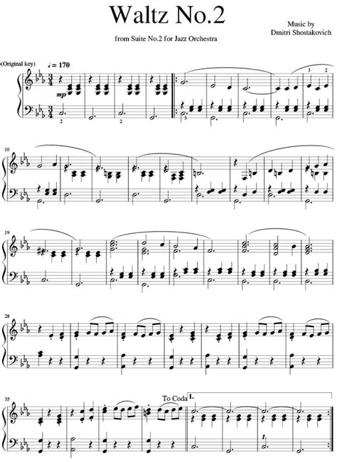 Shostakovich Waltz 2 Sheet Music Piano Pdf Piano Sheet Music Piano Music Accordion Sheet Music