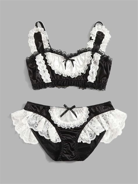 Romwe Kawaii Colorblock Contrast Lace Bow Decor Lingerie Set Shein Uk