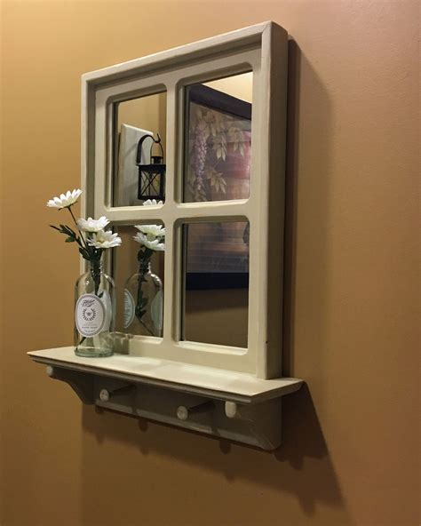 Farmhouse Window Mirror With Shelf