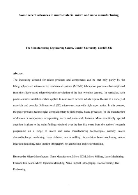 (PDF) Recent advances in micro and nano manufacturing 