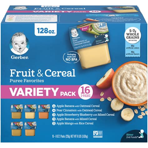 Gerber 2nd Foods Baby Food Fruit & Cereal Puree Favorites Variety Pack ...