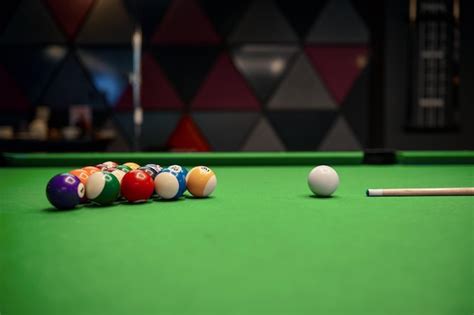 Premium Photo Green Billiard Table With Balls And Cue Prepared For