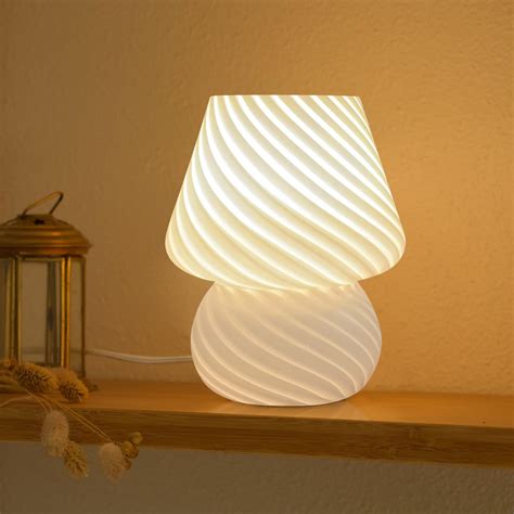 Onewish Mushroom Lamp Small Bedside Table Lamp With Striped Glass