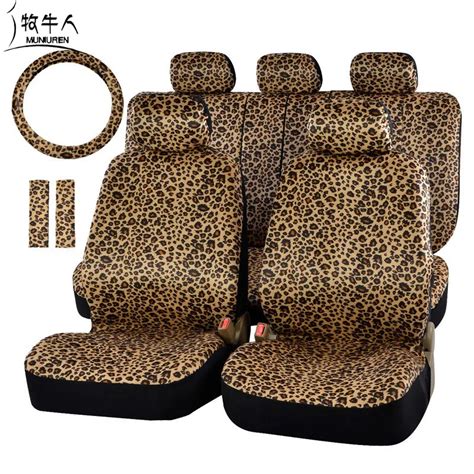 MUNIUREN Luxury Leopard Print Car Seat Cover Universal Fit Seat Belt