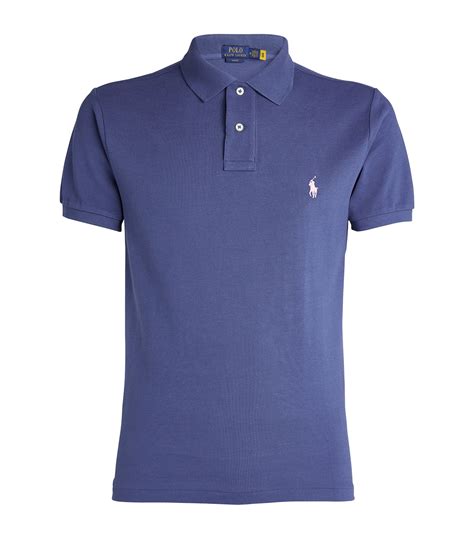 Mens Polo Ralph Lauren Blue Cotton Mesh Slim Fit Polo Shirt Harrods Us