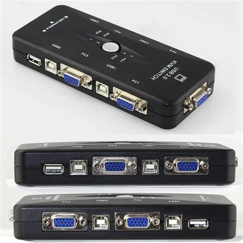 USB 2 0 KVM Switch 4 PORT VGA Keyboard Mouse Switch Box Monitor Sharing