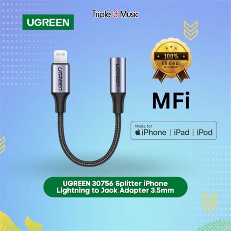 Jual UGREEN 30756 Splitter IPhone Lightning To Jack Adapter 3 5mm