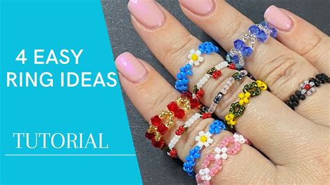 4 Easy Ring Ideas How To Make Beaded Rings Beginner Level Tutorial