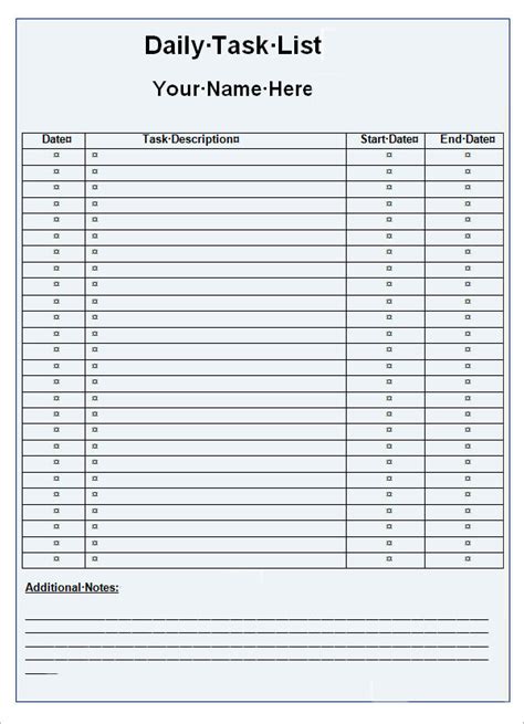 Printable Daily Task Form - Printable Forms Free Online