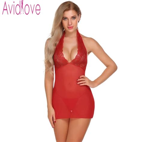 Avidlove Dentelle Florale Transparente Nuisette Chemise Mini Lingerie