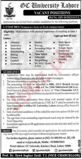 GC University Lahore Jobs 2023 2024 Job Advertisement Pakistan