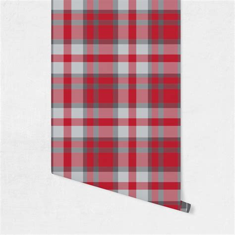 Custom Red & Gray Plaid Wallpaper & Surface Covering (Peel & Stick ...