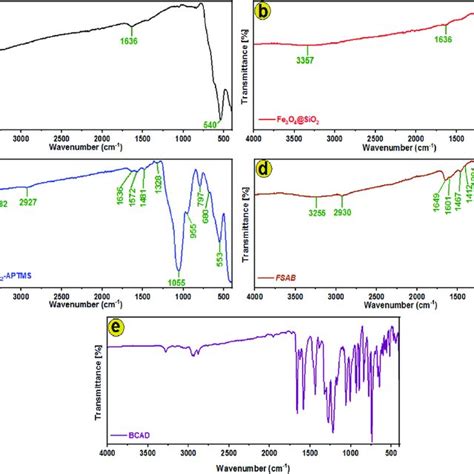 Ft Ir Spectra Of A Fe 3 O 4 B Fe 3 O 4 Sio 2 C Fe 3 O 4 Sio