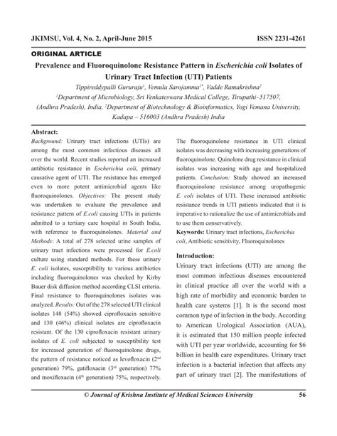 PDF Prevalence And Fluoroquinolone Resistance Pattern In Escherichia