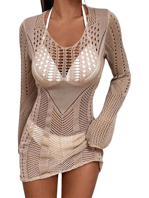 Canis See Through Backless Dress For Women S Knitted Bikini Cover Ups