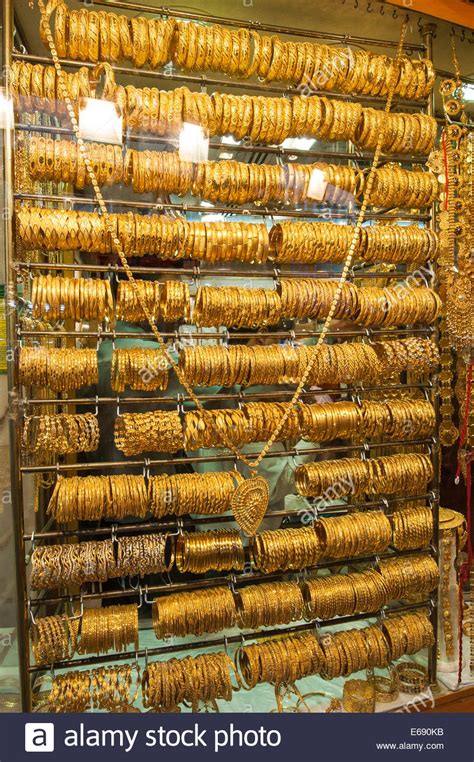 Gold Jewelry In The Deira Gold Souk Market Dubai United Arab Emirates