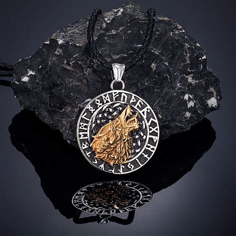 Mix Gold Viking Norse Runes Odins Wolf Necklaces Men Stainless Steel