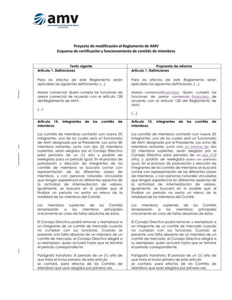 PDF Proyecto de modificación al Reglamento de AMV Proyecto de