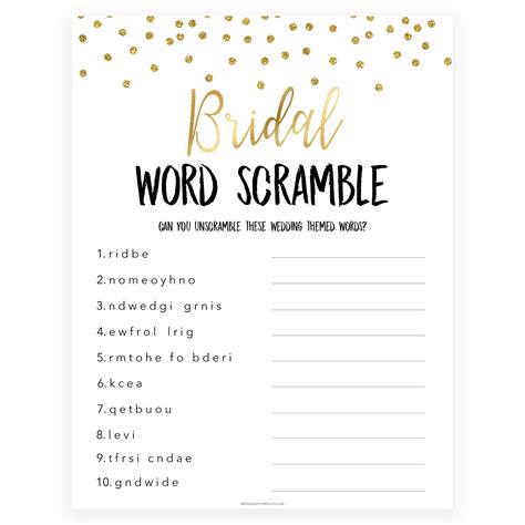 Free Printable Bridal Shower Games Word Scramble