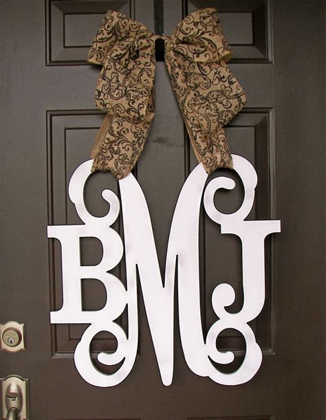 Custom MONOGRAM Door Hanger BURLAP Bow House Warming Etsy