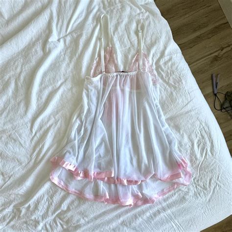 Pink And White Lace Mesh Babydoll Lingerie Bought Depop
