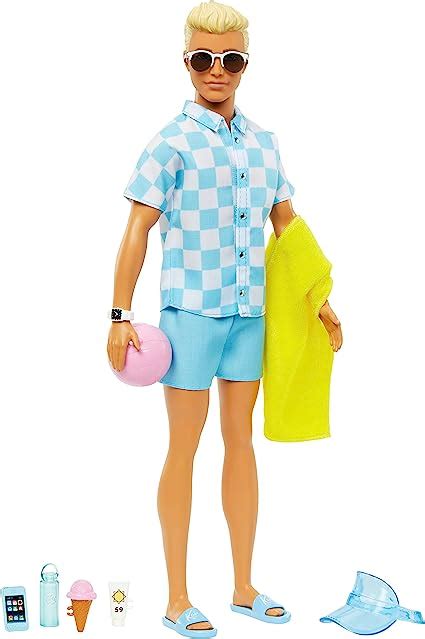 Barbie Ken Biondo Con Costume Da Bagno Azzurro E Camicia Blu Bambola