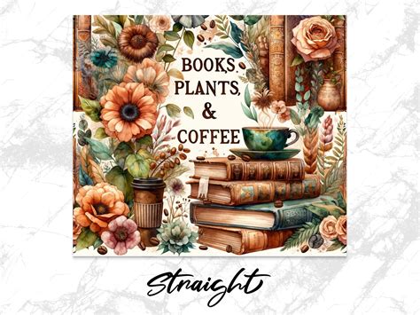 Books Plants Coffee Lover Librarian Watercolor Beautiful Boho Floral