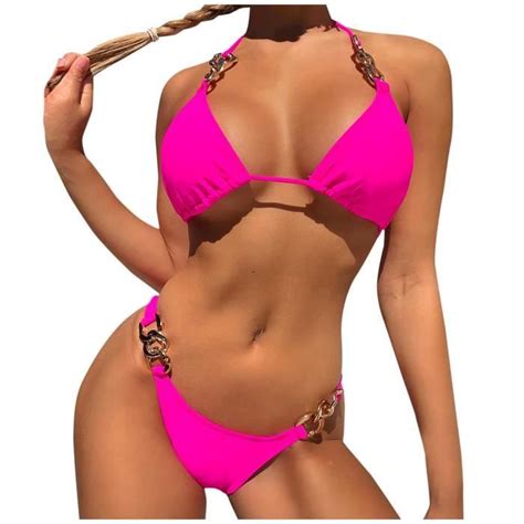 Maillot de bain fendu bikini sexy chaîne taille haute pour femme avec