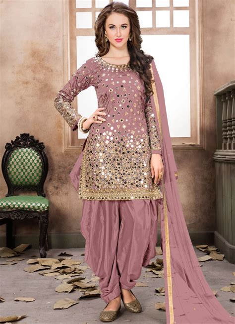 Shop Online Pink Mirror Work Patiala Salwar Kameez 75748