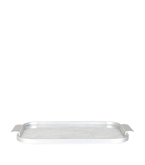 Kaymet Silver White Marble Ribbed Tray 35cm Harrods UK