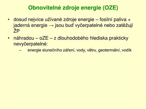 PPT Obnovitelné zdroje energie OZE PowerPoint Presentation free