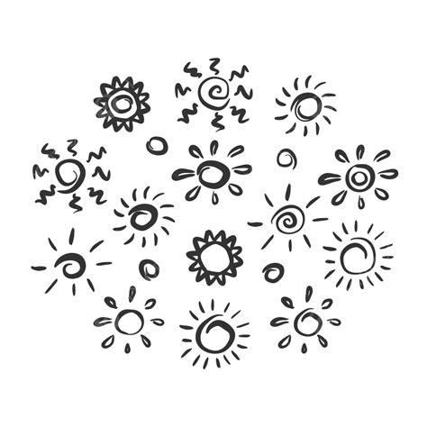 Sunburst Yang Digambar Dengan Tangan Diatur Dalam Gaya Sketsa Corat