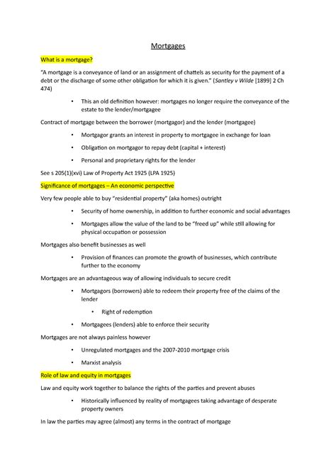 Mortgages This Is The Lecture Notes For The English Property Law