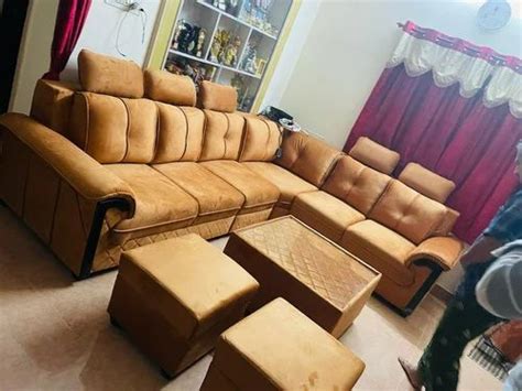 Teak Wood Brown L Shape Leather Sofa Set At Rs 38000 Set In Bengaluru