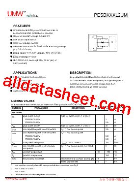 PESD5V0L2UM Datasheet PDF Guangdong Youtai Semiconductor Co Ltd