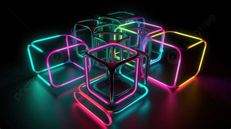 Abstract Geometric Shapes In Neon 3d Rendering Background Tunnel Neon Line Fluorescent