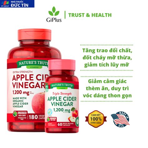 Viên Uống Giấm Táo Hữu Cơ Hỗ Trợ Giảm Cân Natures Truth Apple Cider Vinegar 1200mg 180 Viên