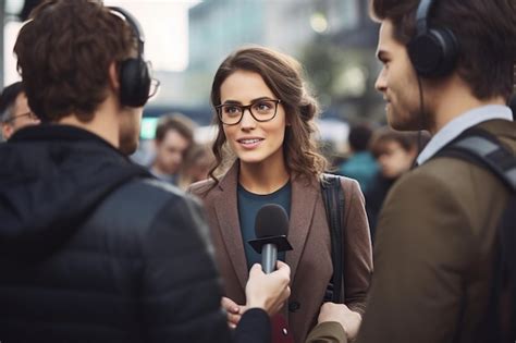 Premium AI Image | Journalist woman holding microphone